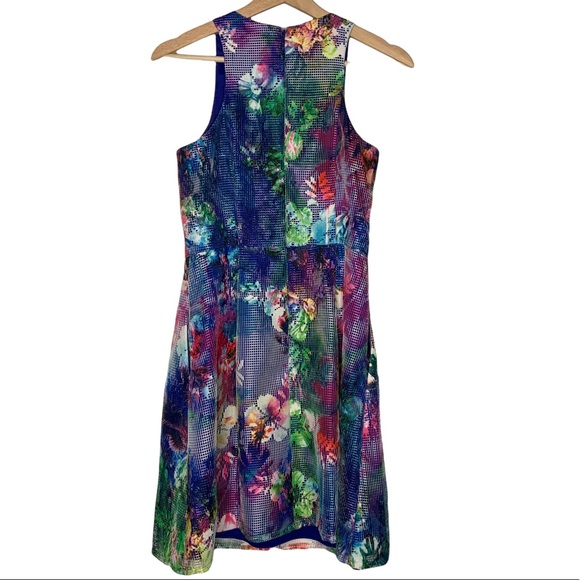 Aidan By Aidan Mattox Mesh Multi Color Floral Print A-line Dress w/ Pockets Sz 6 - Picture 5 of 8